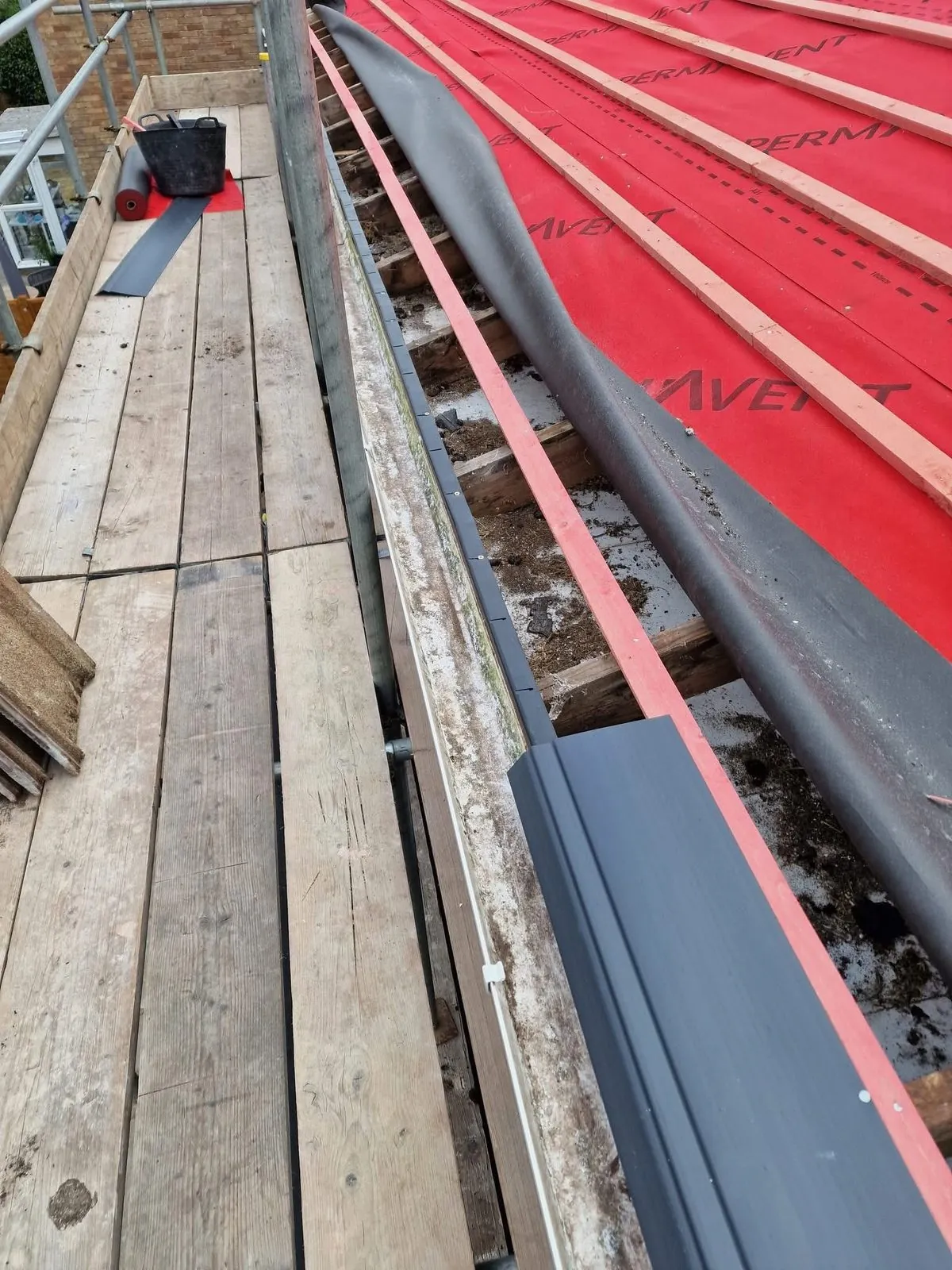 Breathable membrane and battens fitted during a re-roof in Okehampton